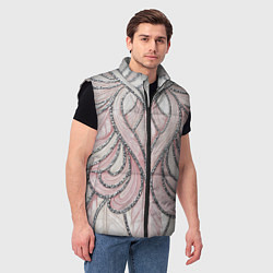 Мужской жилет Нежно розовый орнамент из перьев, цвет: 3D-черный — фото 2