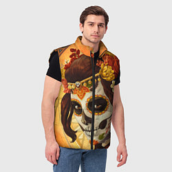 Мужской жилет Девушка. Сахарный череп, цвет: 3D-черный — фото 2