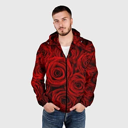 Ветровка с капюшоном мужская Красные розы, цвет: 3D-черный — фото 2