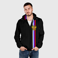 Ветровка с капюшоном мужская Лента с гербом России, цвет: 3D-черный — фото 2