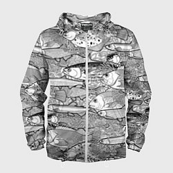 Ветровка с капюшоном мужская Рыбы графика, цвет: 3D-белый
