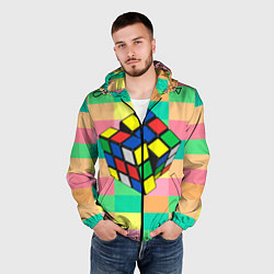 Ветровка с капюшоном мужская Кубик Рубика, цвет: 3D-черный — фото 2