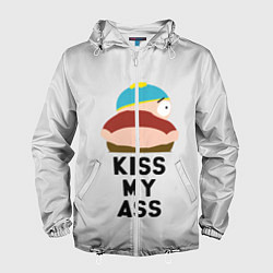 Ветровка с капюшоном мужская Kiss My Ass, цвет: 3D-белый