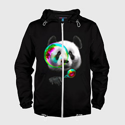 Ветровка с капюшоном мужская Панда и мыльный пузырь, цвет: 3D-белый