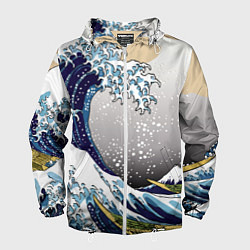 Ветровка с капюшоном мужская The great wave off kanagawa, цвет: 3D-белый