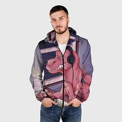 Ветровка с капюшоном мужская ДИНОЗАВР НА КАРАНТИНЕ, цвет: 3D-черный — фото 2