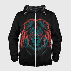 Ветровка с капюшоном мужская Лев на закате, цвет: 3D-белый