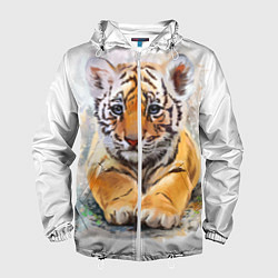 Ветровка с капюшоном мужская Tiger Art, цвет: 3D-белый