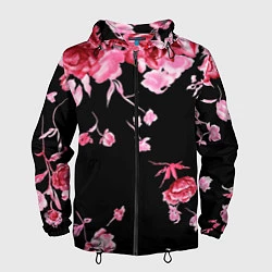 Ветровка с капюшоном мужская Цветы, цвет: 3D-черный