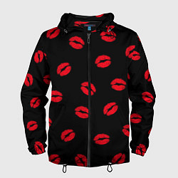 Ветровка с капюшоном мужская Поцелуи, цвет: 3D-черный