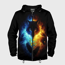 Ветровка с капюшоном мужская Волки в огне, цвет: 3D-черный