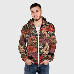 Ветровка с капюшоном мужская Ленивец & Цветочки, цвет: 3D-белый — фото 2