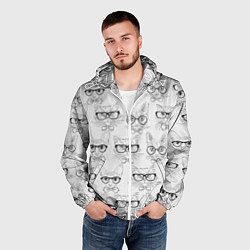 Ветровка с капюшоном мужская Кошки в очках, цвет: 3D-белый — фото 2