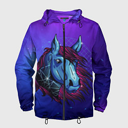 Ветровка с капюшоном мужская Retrowave Neon Horse, цвет: 3D-черный