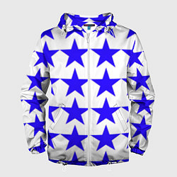 Ветровка с капюшоном мужская Синие звёзды на белом фоне, цвет: 3D-белый