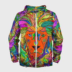 Ветровка с капюшоном мужская Лев шаман, цвет: 3D-белый