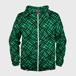 Ветровка с капюшоном мужская Абстрактный зелено-черный узор, цвет: 3D-белый