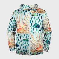Ветровка с капюшоном мужская Осенний паттерн: Дождь и солнце, цвет: 3D-белый