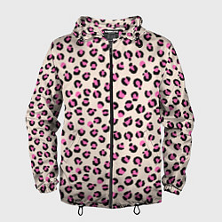 Ветровка с капюшоном мужская Леопардовый принт розовый, цвет: 3D-черный