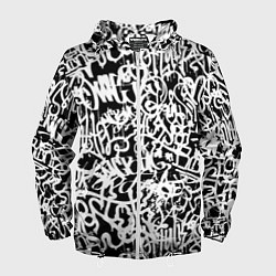 Ветровка с капюшоном мужская Graffiti white on black, цвет: 3D-белый