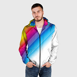 Ветровка с капюшоном мужская РАДУЖНЫЕ ПОЛОСЫ RAINBOW Z, цвет: 3D-черный — фото 2