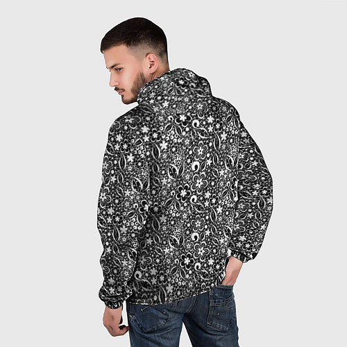Мужская ветровка Кружевной черно белый узор / 3D-Белый – фото 4