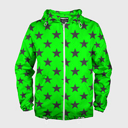 Ветровка с капюшоном мужская Звездный фон зеленый, цвет: 3D-белый