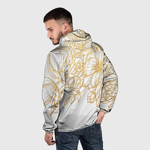Мужская ветровка Золотые цветы на белом / 3D-Белый – фото 4