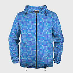 Ветровка с капюшоном мужская Голубая пиксель абстракция, цвет: 3D-черный