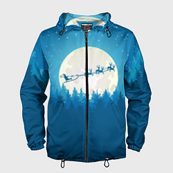 Ветровка с капюшоном мужская Санта с Оленями, цвет: 3D-черный