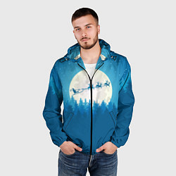 Ветровка с капюшоном мужская Санта с Оленями, цвет: 3D-черный — фото 2