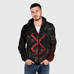 Ветровка с капюшоном мужская BERSERK LOGO GRUNGE RED, цвет: 3D-черный — фото 2