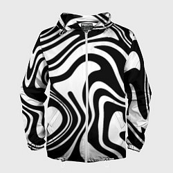 Ветровка с капюшоном мужская Черно-белые полосы Black and white stripes, цвет: 3D-белый