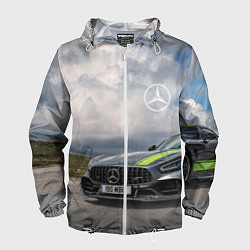 Ветровка с капюшоном мужская Mercedes V8 Biturbo Racing Team AMG, цвет: 3D-белый