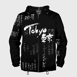 Ветровка с капюшоном мужская Токио Надпись Иероглифы Япония Tokyo, цвет: 3D-черный