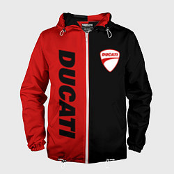 Ветровка с капюшоном мужская DUCATI BLACK RED BACKGROUND, цвет: 3D-белый