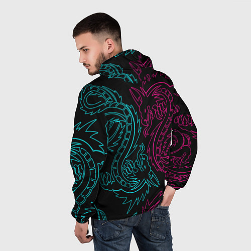 Мужская ветровка НЕОНОВЫЕ ДРАКОНЫ NEON DRAGON / 3D-Белый – фото 4