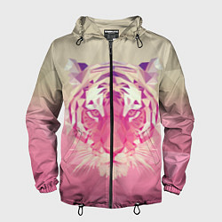 Ветровка с капюшоном мужская Тигр лоу поли, цвет: 3D-черный