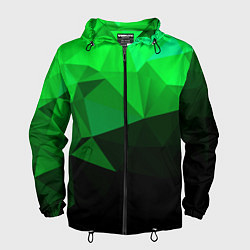 Ветровка с капюшоном мужская Изумрудный Зеленый Геометрия, цвет: 3D-черный