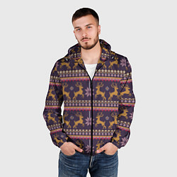 Ветровка с капюшоном мужская Новогодний свитер c оленями 2, цвет: 3D-черный — фото 2