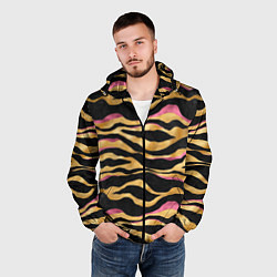 Ветровка с капюшоном мужская Тигровый окрас Gold Pink, цвет: 3D-черный — фото 2
