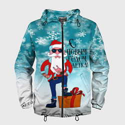 Ветровка с капюшоном мужская Hipster Santa 2022, цвет: 3D-черный