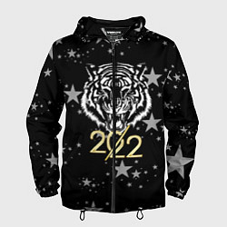 Ветровка с капюшоном мужская Символ года тигр 2022 Ура-Ура!, цвет: 3D-черный