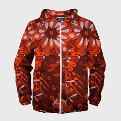 Ветровка с капюшоном мужская Красные цветы абстракция, цвет: 3D-белый