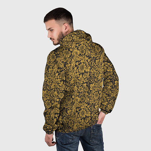 Мужская ветровка Золотые Цветы хохлома / 3D-Черный – фото 4