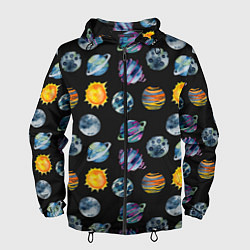 Ветровка с капюшоном мужская Планеты космос, цвет: 3D-черный