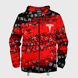 Ветровка с капюшоном мужская Tesla - Следы от колес, цвет: 3D-черный