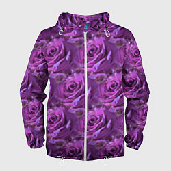 Ветровка с капюшоном мужская Фиолетовые цветы паттерн, цвет: 3D-белый