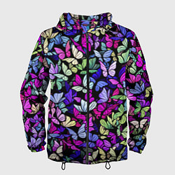 Ветровка с капюшоном мужская Витражные бабочки, цвет: 3D-черный