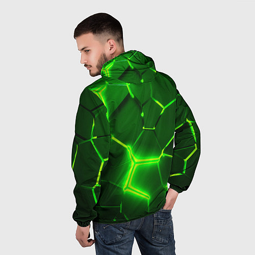 Мужская ветровка 3D ПЛИТЫ НЕОН NEON GREEN HEXAGON РАЗЛОМ / 3D-Белый – фото 4